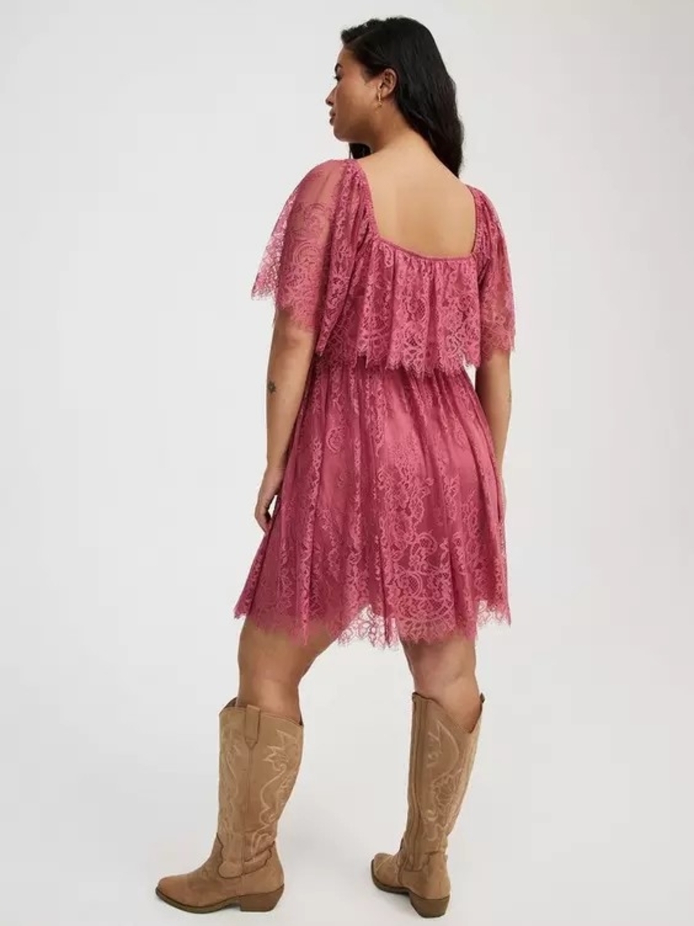 Torrid Lace Off-Shoulder Mini Dress in Dusty Rose Size 2 - Picture 2 of 7
